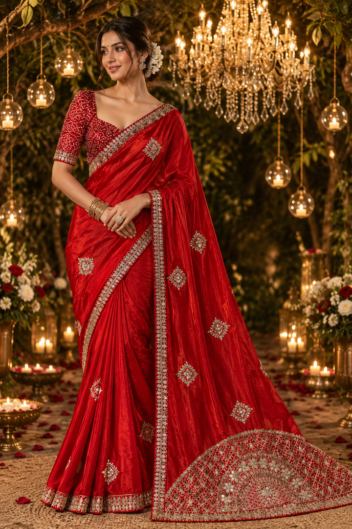 The Celebration Queen – Chinnon Silk Saree with Gota Patti Work