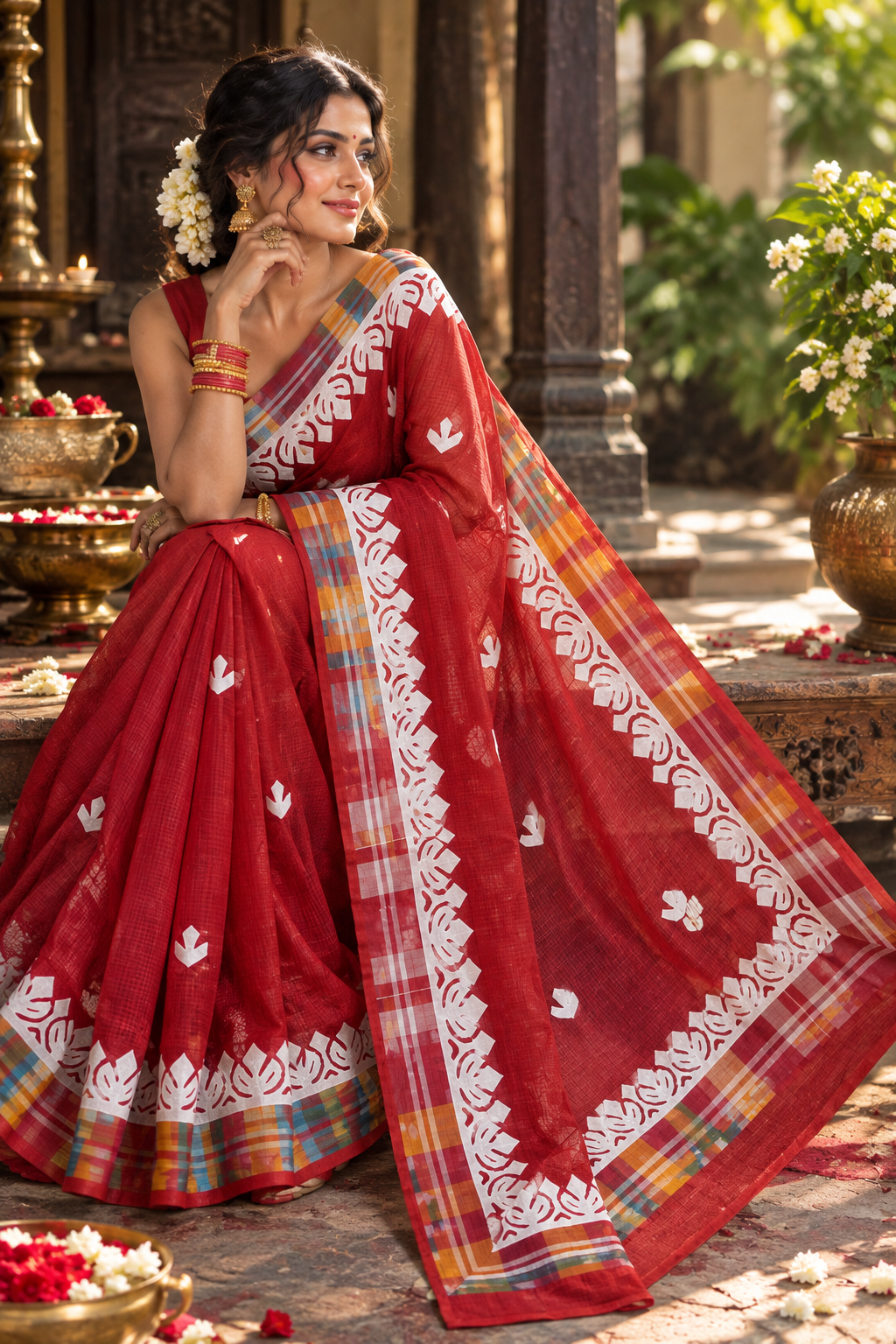 Aloklata Cotton Kota Applique Saree