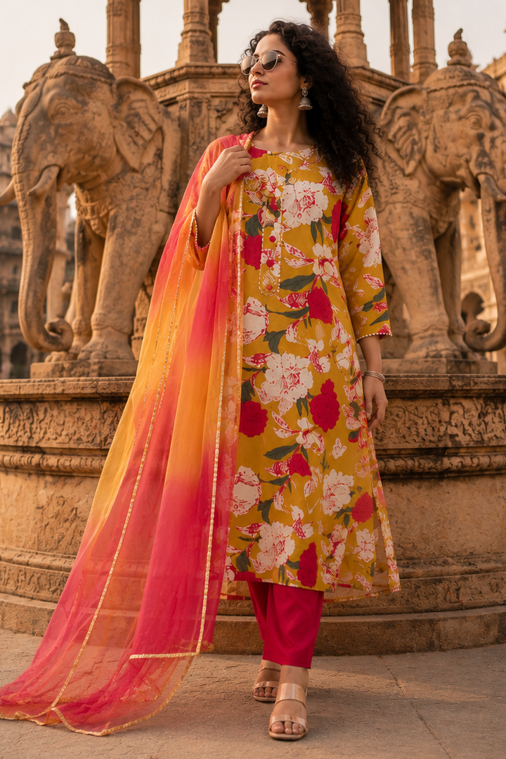 Petal Mist Premium Rayon Kurti Set