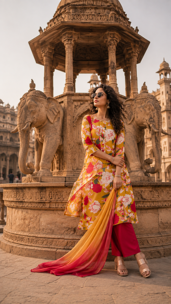 Petal Mist Premium Rayon Kurti Set