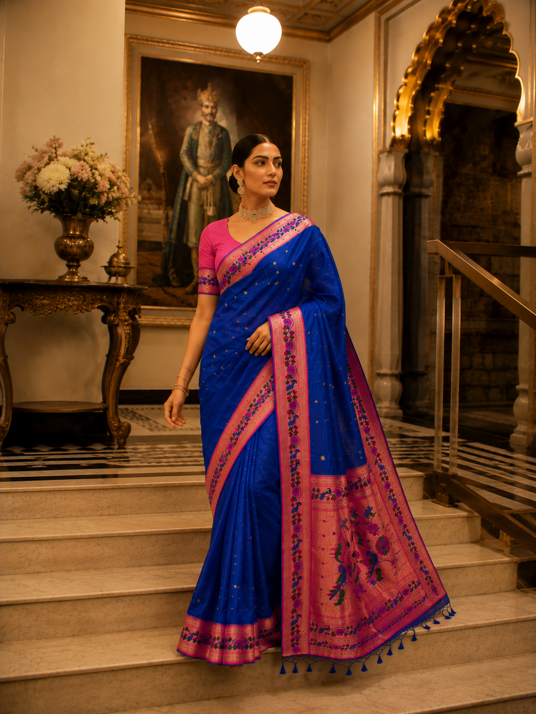 Golden Dew-Organza Silk (Semi) Saree with Minakari Zari Border & Designer Zari Pallu
