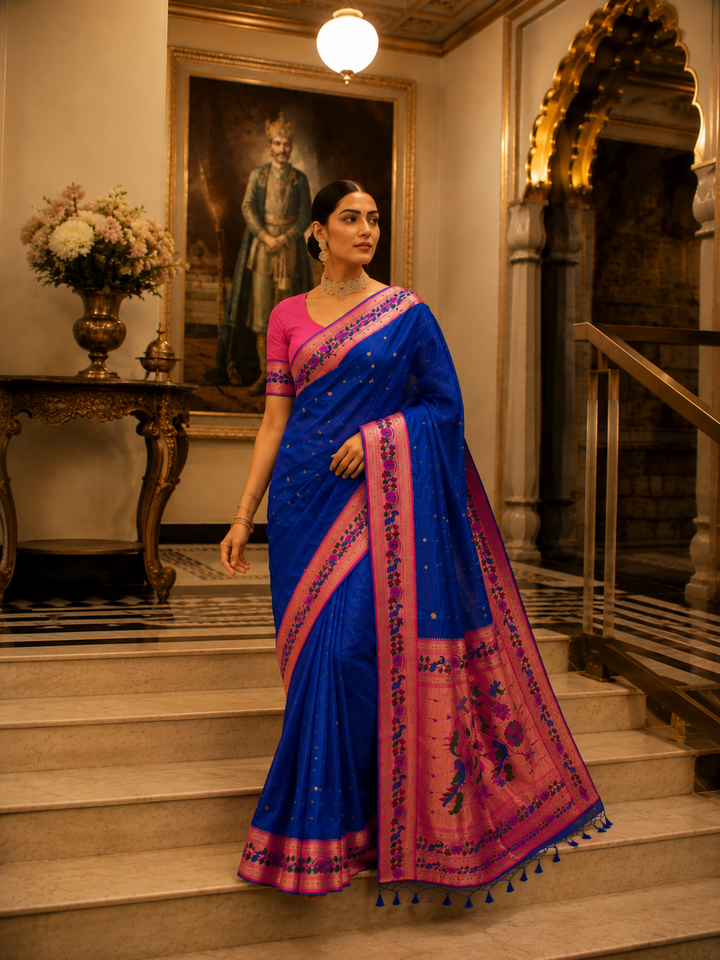 Golden Dew-Organza Silk (Semi) Saree with Minakari Zari Border & Designer Zari Pallu