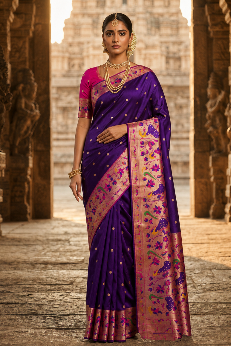 Gilded Majesty- Kanchivaram Paithani Silk (Semi) Saree