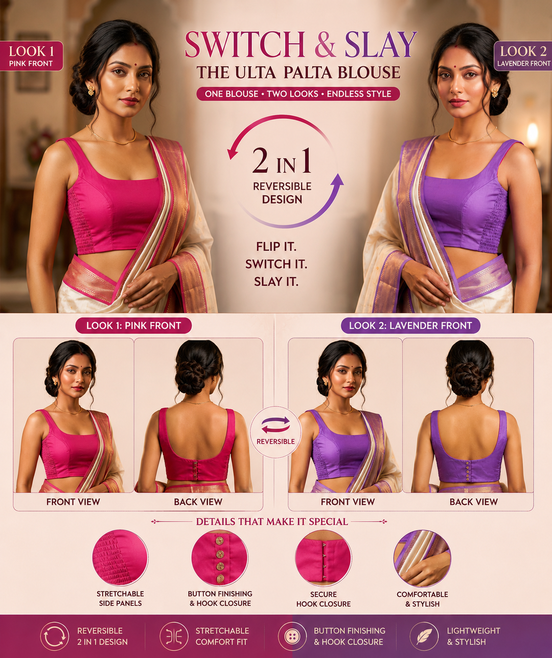Switch & Slay – The Ulta Palta Reversible Stretchable Blouse