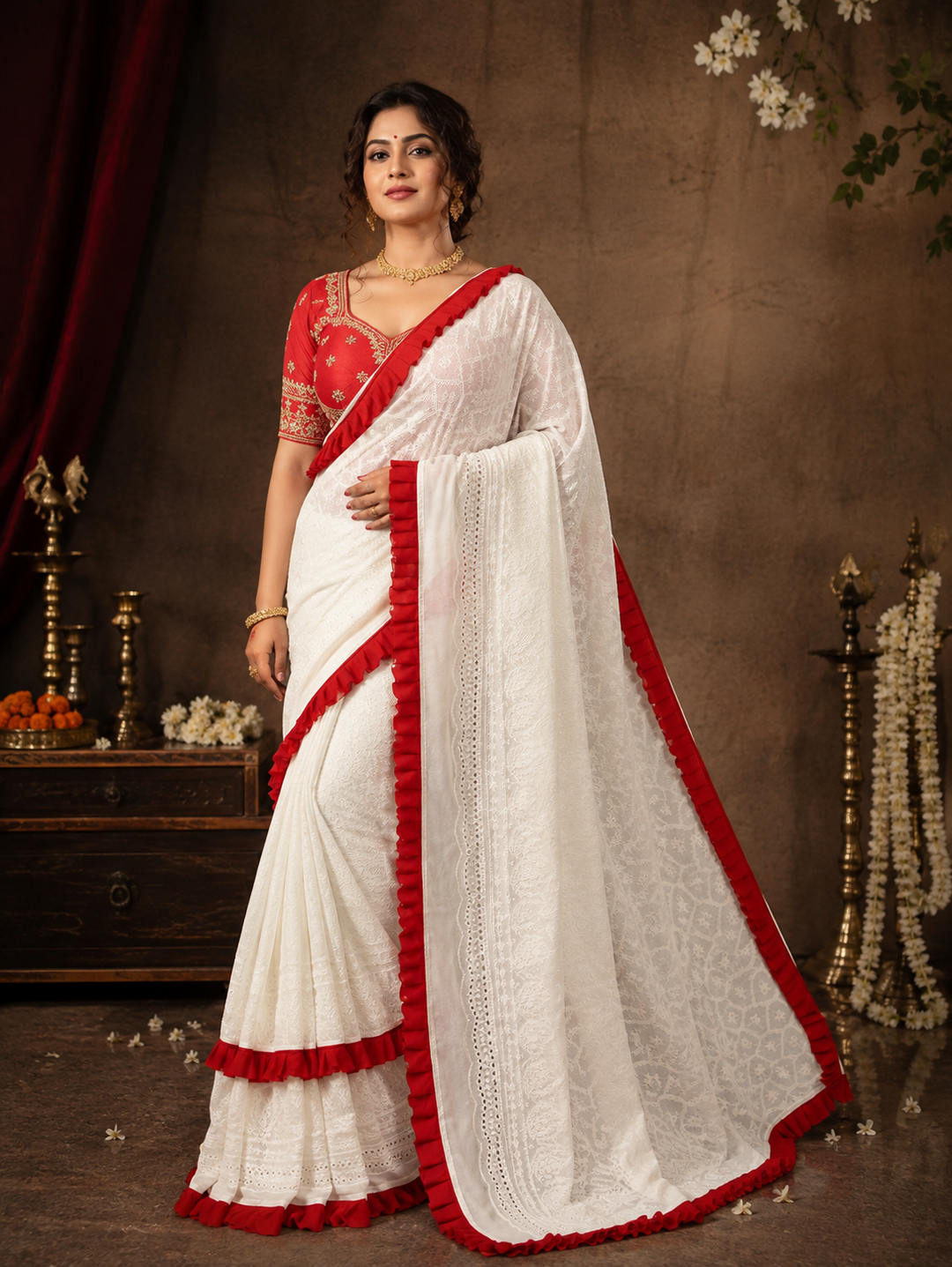 Durgatinashini Hakoba Designer Saree(Off white)