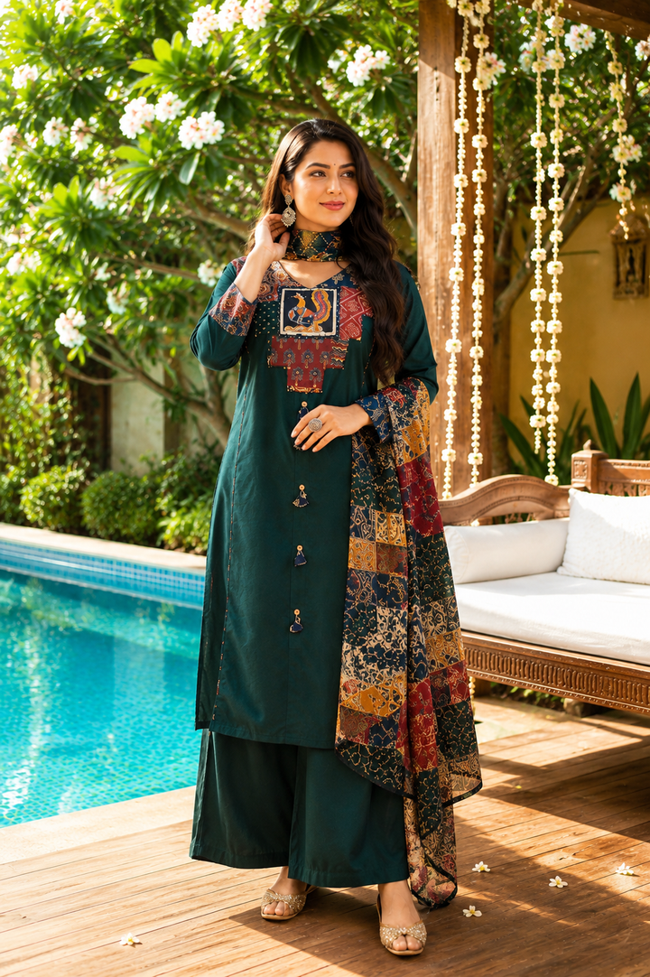 Patchwork Poetry Cotton Kurti Set