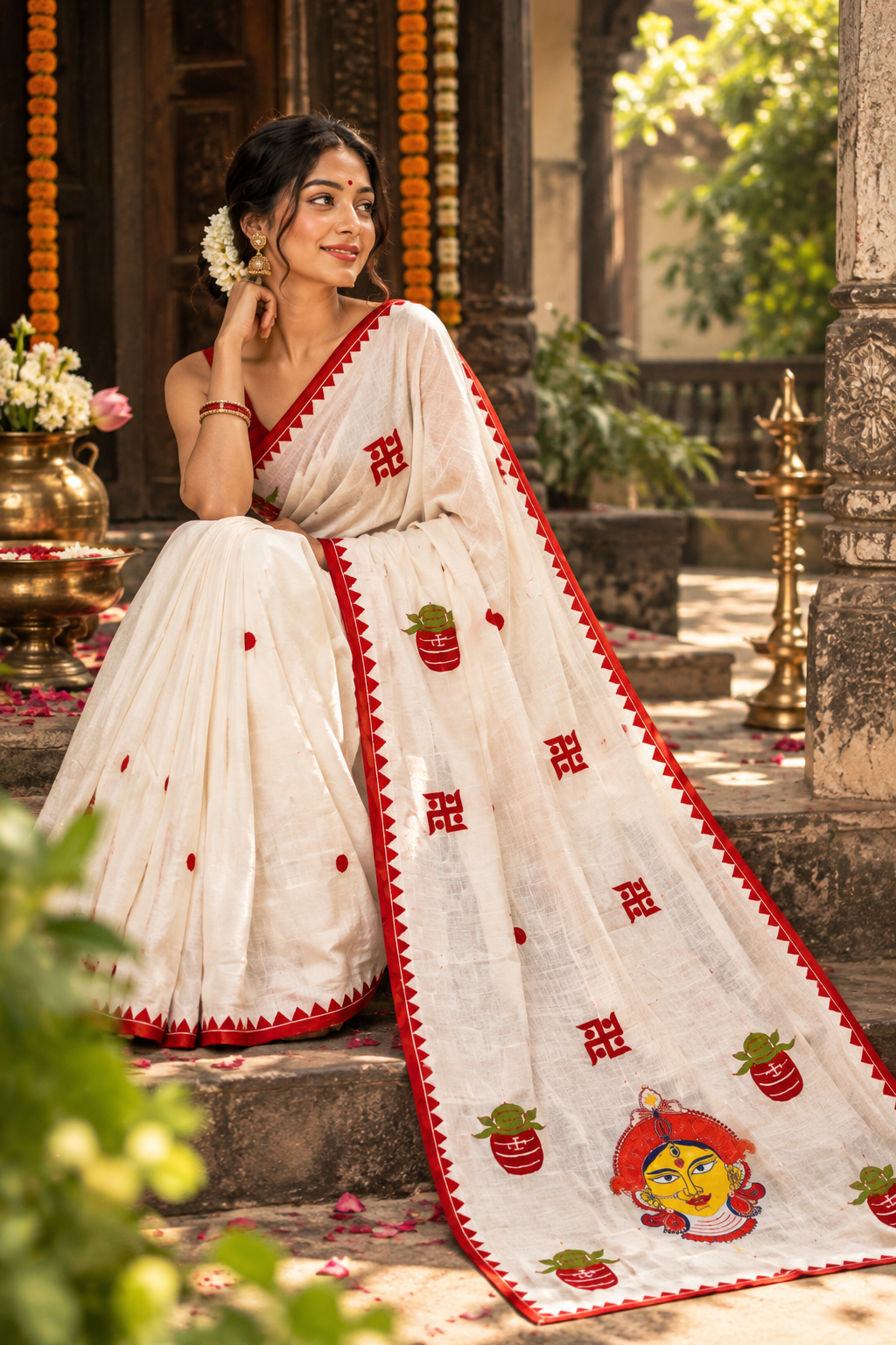 Shubho Shakti — শুভ শক্তি  Cotton Applique Work Saree