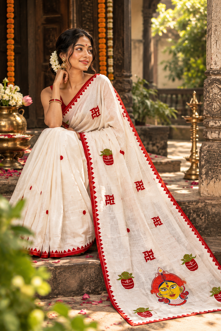 Shubho Shakti — শুভ শক্তি  Cotton Applique Work Saree