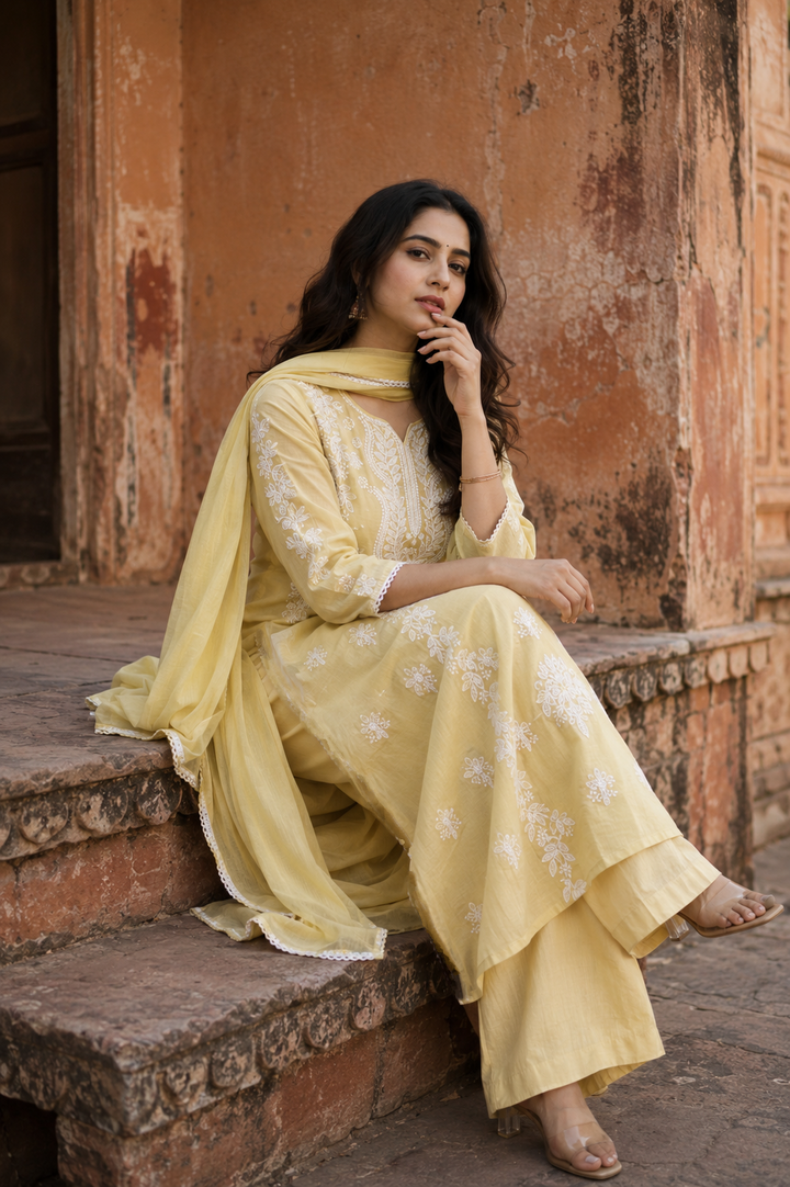 Calista Charm - Embroidered Cotton Kurti Set