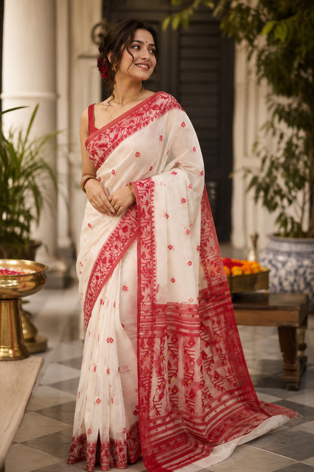 Ektu Bikel Karat Dhakai Jamdani Saree