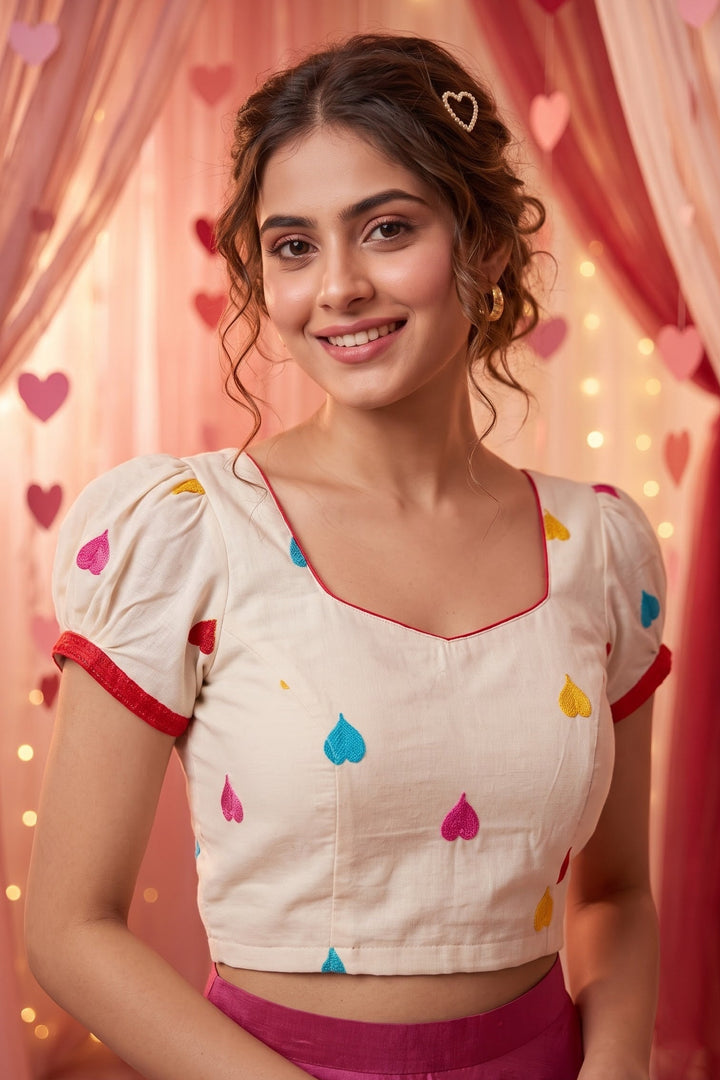 Lovey Dovey- Heart Embroidery Designer Blouse