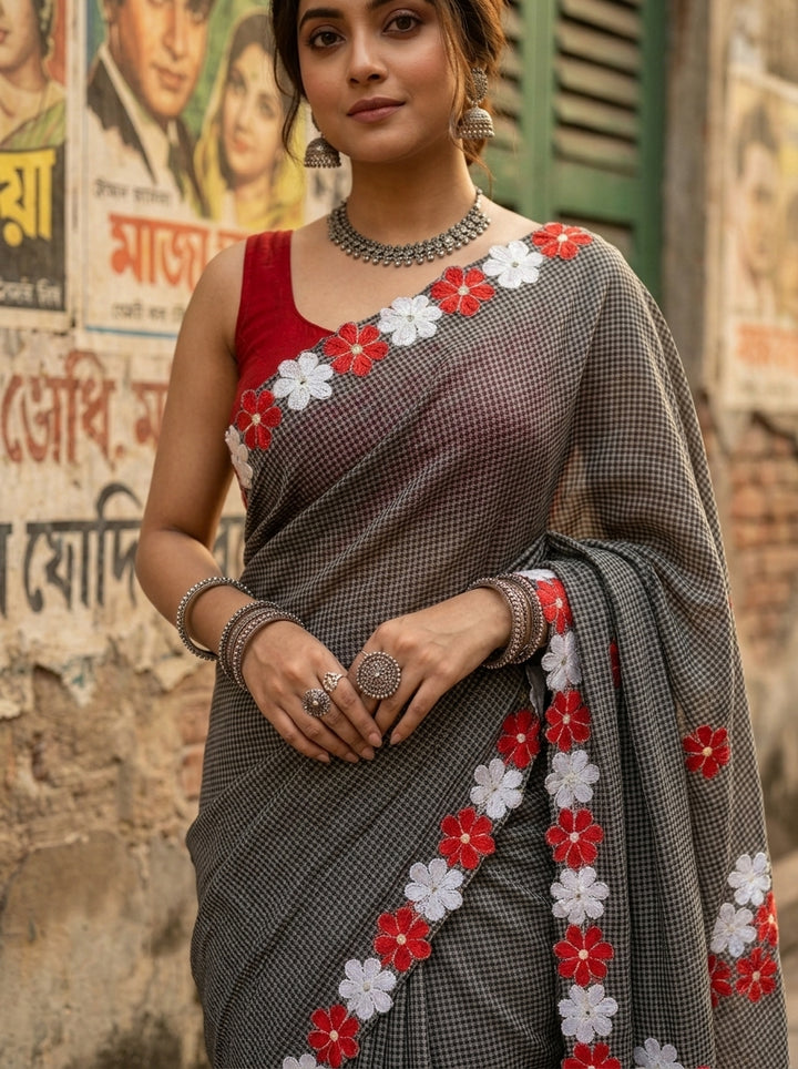 Surdhwani- Reshom Kota Applique Saree