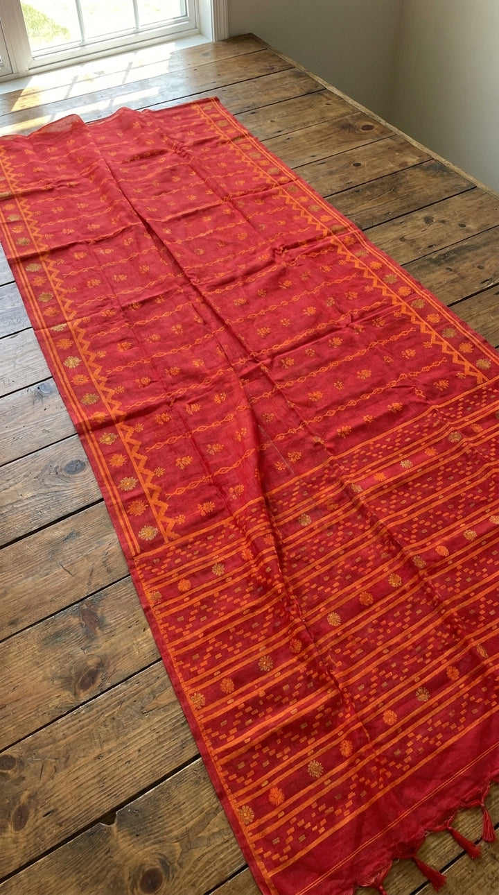 Nabanita Bengal Jamdani Saree (Red)
