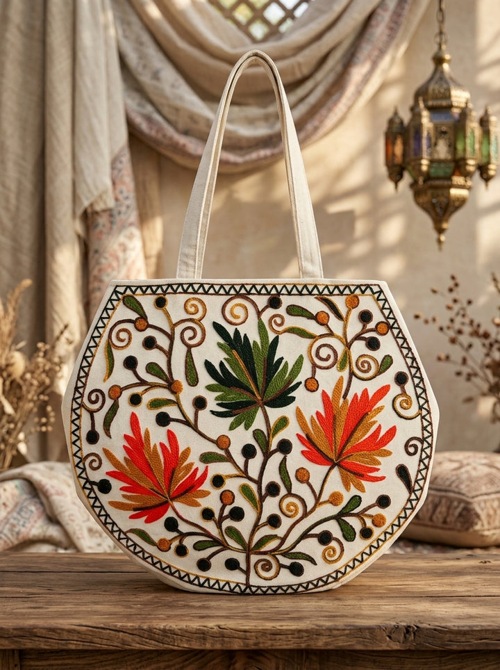 The Floral Tapestry - Embroidered Tote Bag