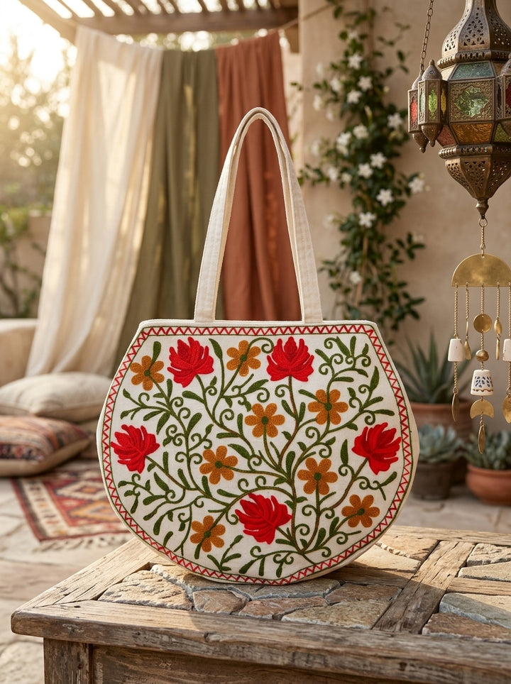 The Floral Tapestry - Embroidered Tote Bag