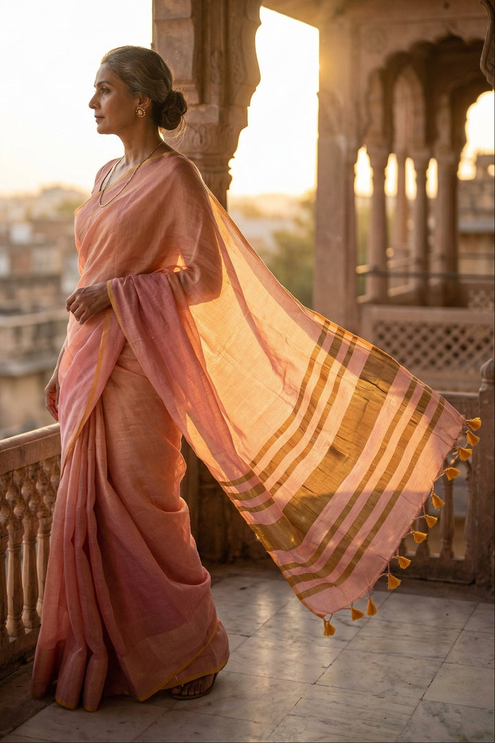 Golapi Abha Tissue Linen Saree