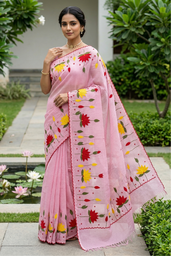Padyo Pata Kota Applique Gulabi Saree