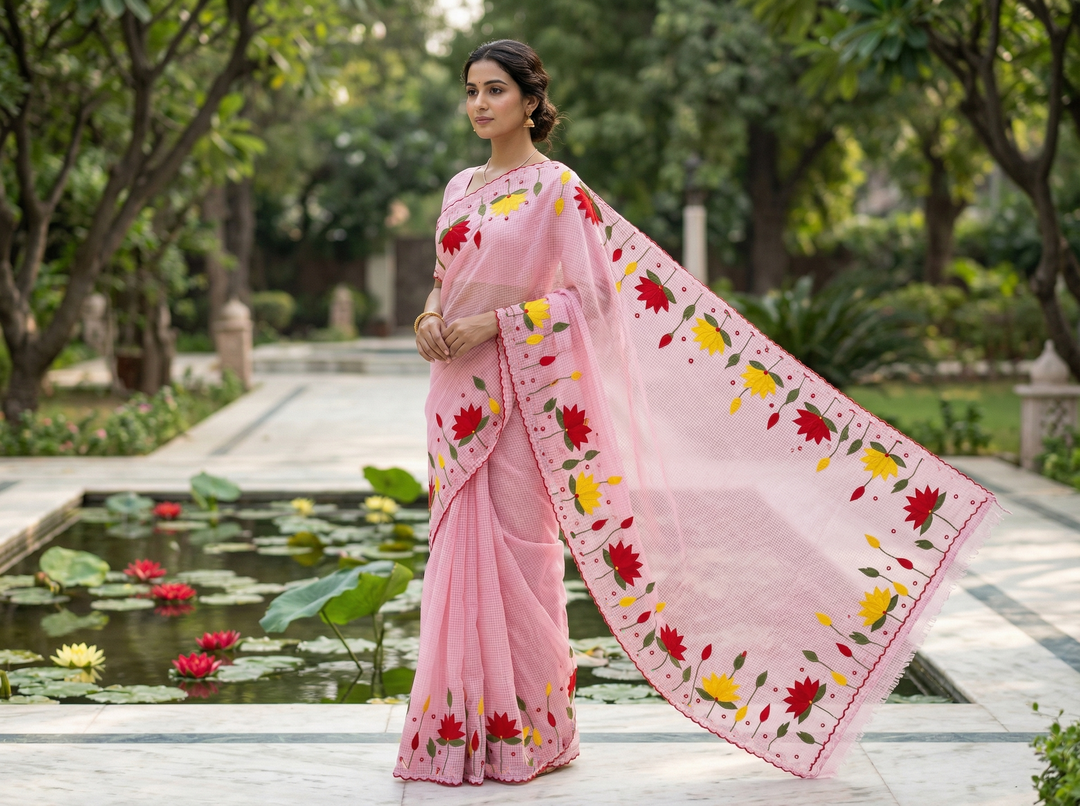 Padyo Pata Kota Applique Gulabi Saree