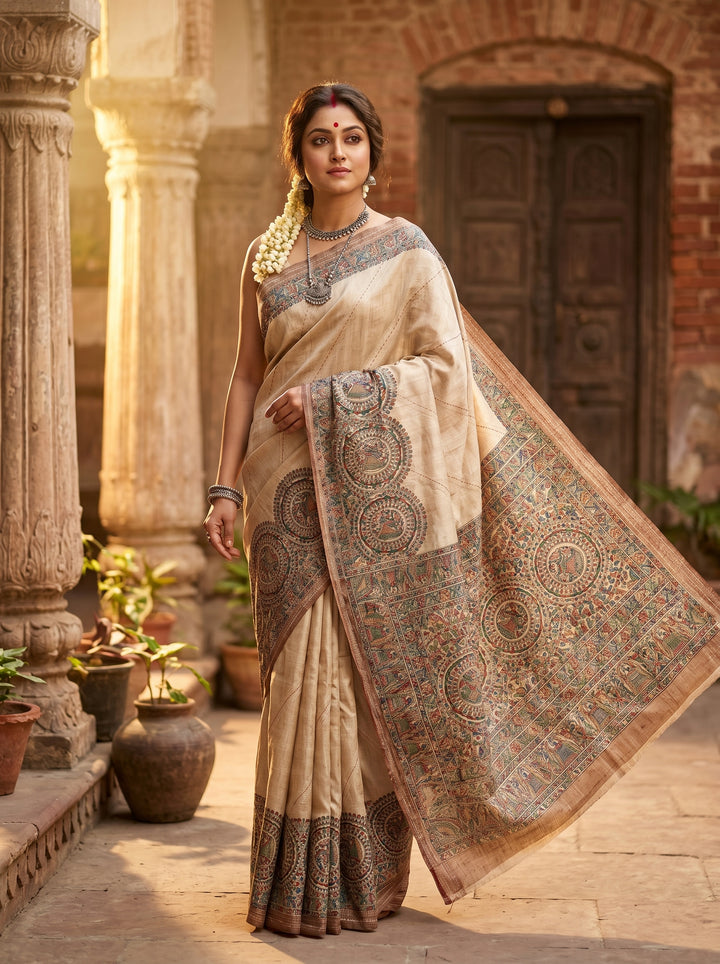 Madhubani Mohona Exclusive Katha Tassar Saree