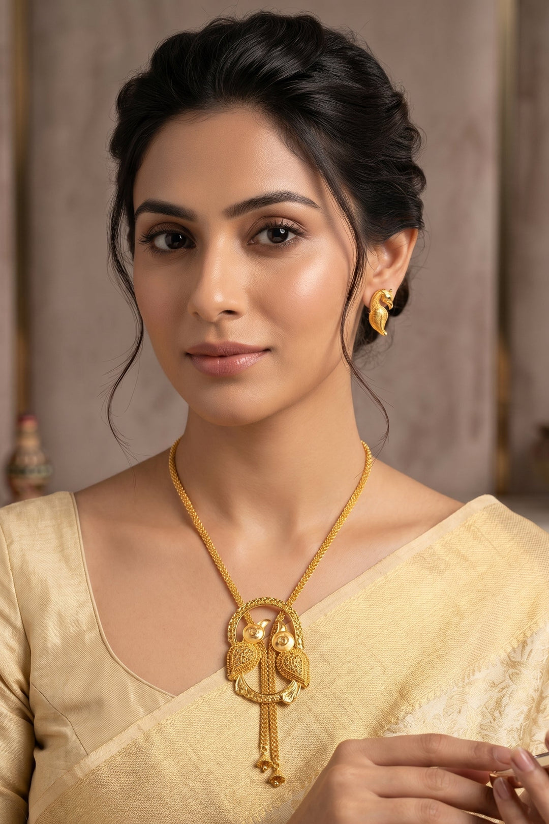 Golden Twin Birds (Gold Plated Rich  Necklace Set)