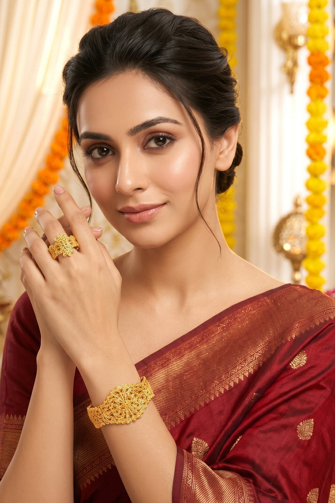 Haimanti Gold Plated Bracelet With Ring
