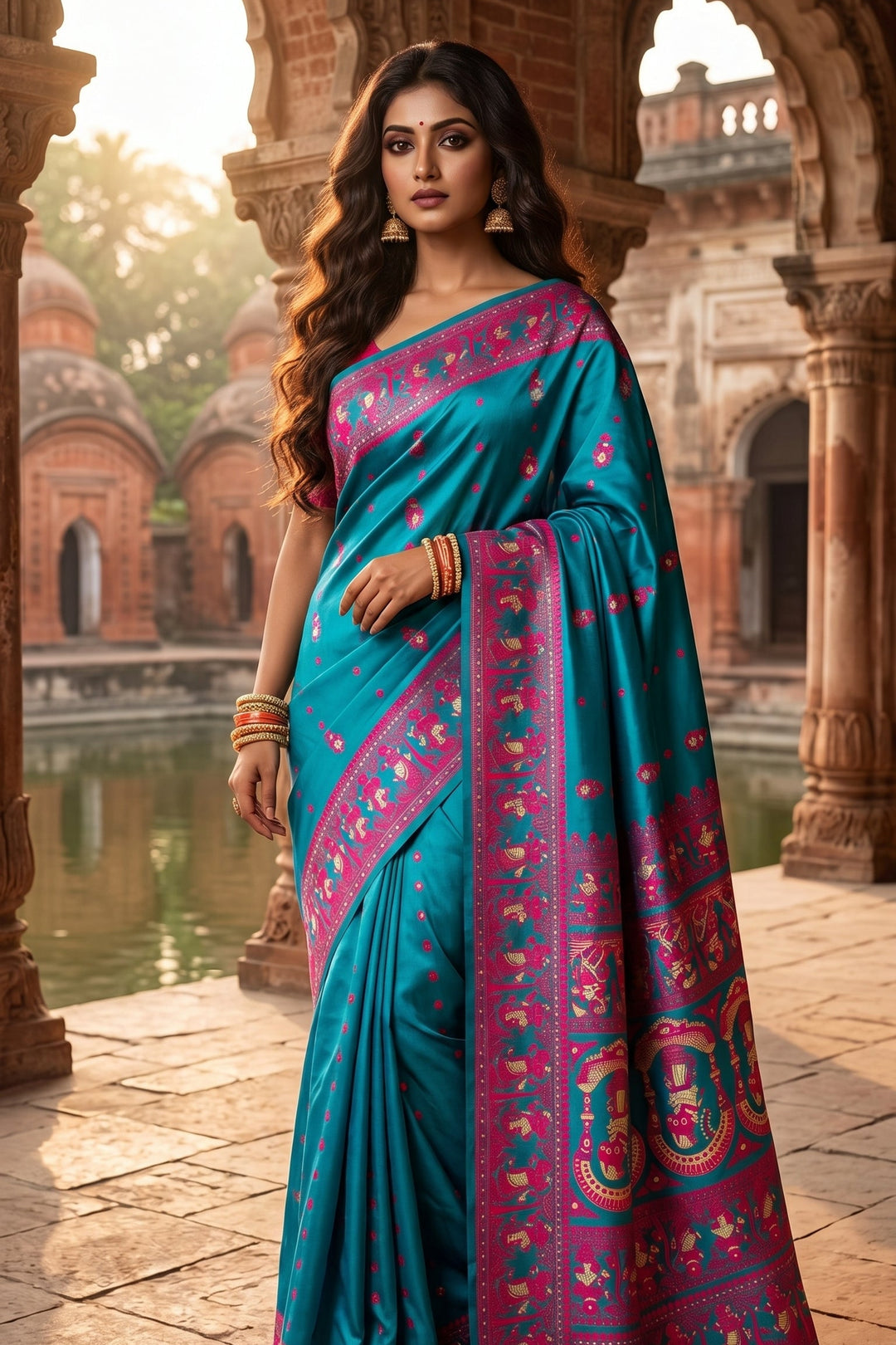 Rajnartaki Motif Baluchori Semi Silk Saree