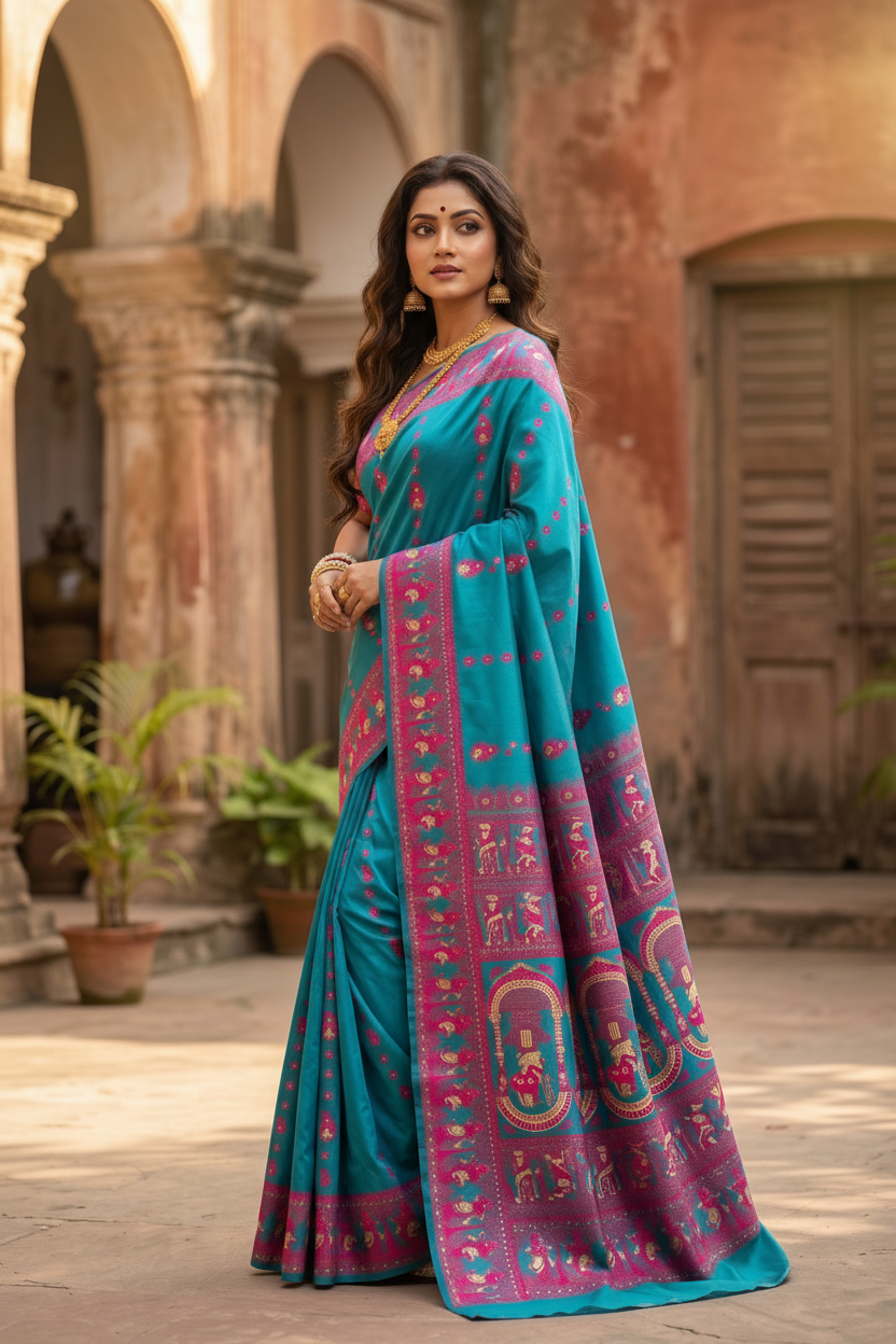 Rajnartaki Motif Baluchori Semi Silk Saree