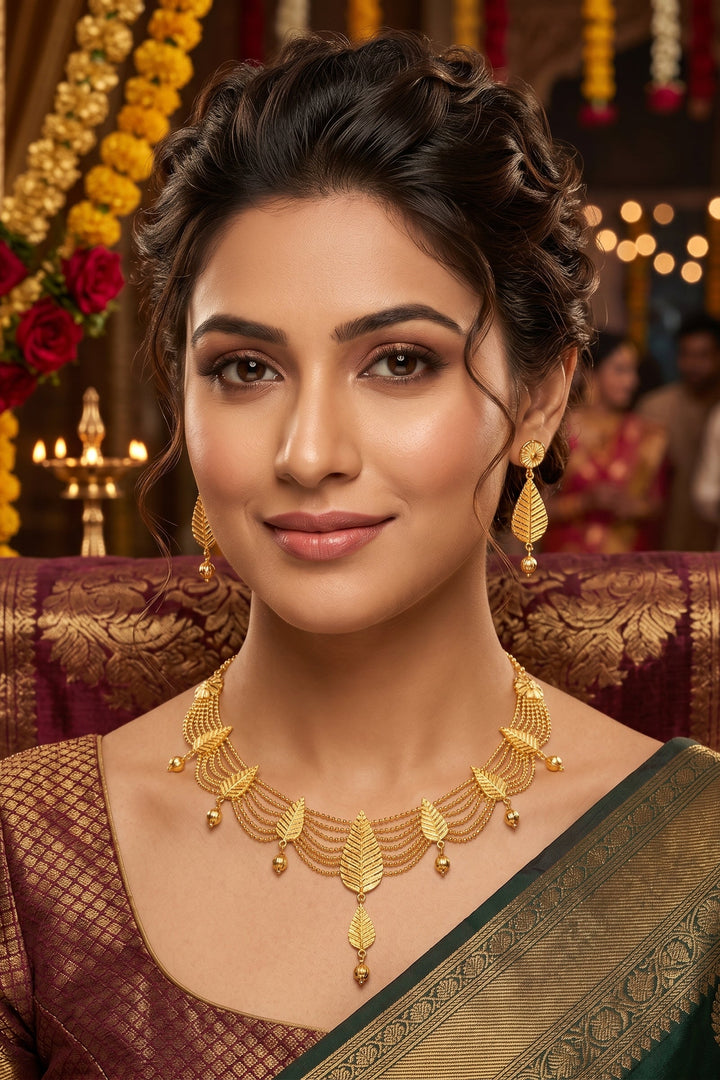 Leaf Design- Gold Plated Necklace Set