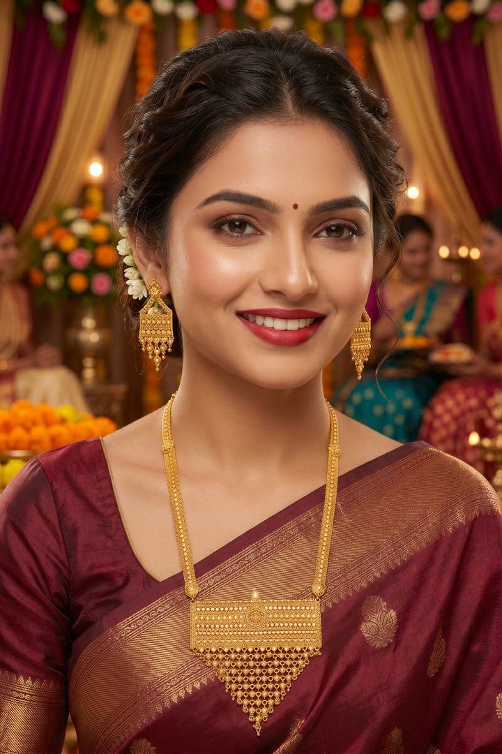 Priyambada Gold Plated Long Necklace Set
