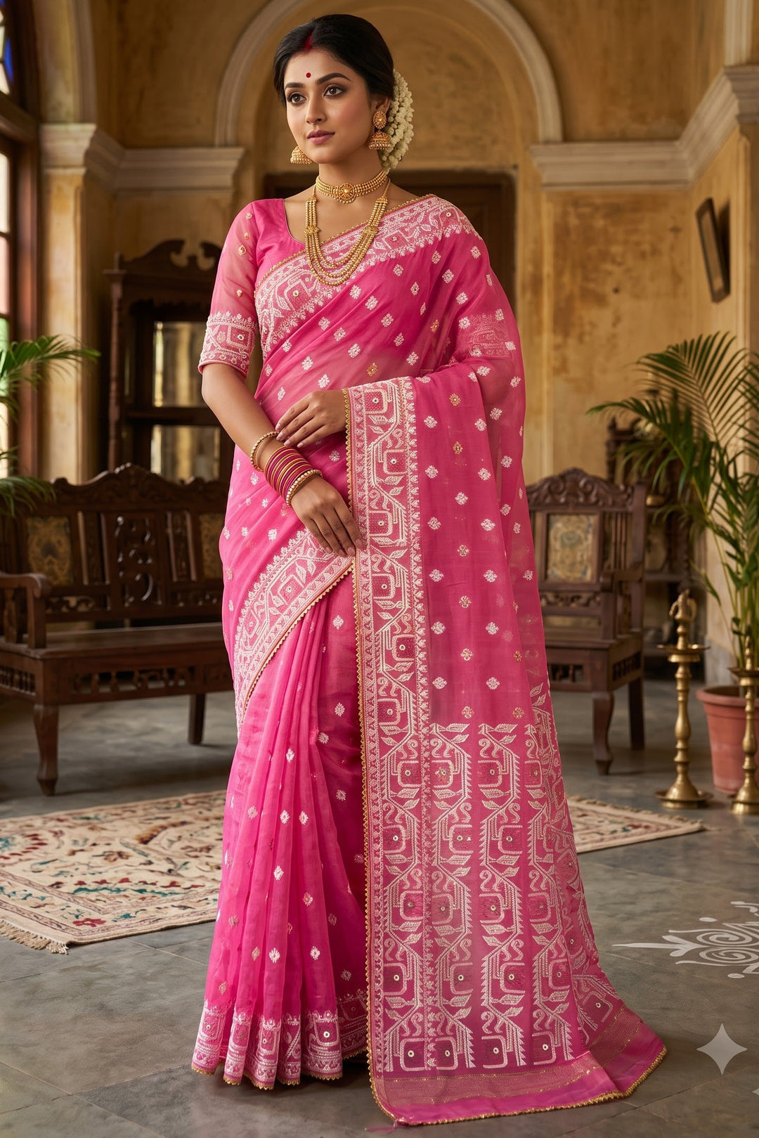 Sonar Alo  Katdana Jamdani Saree(Golapi)