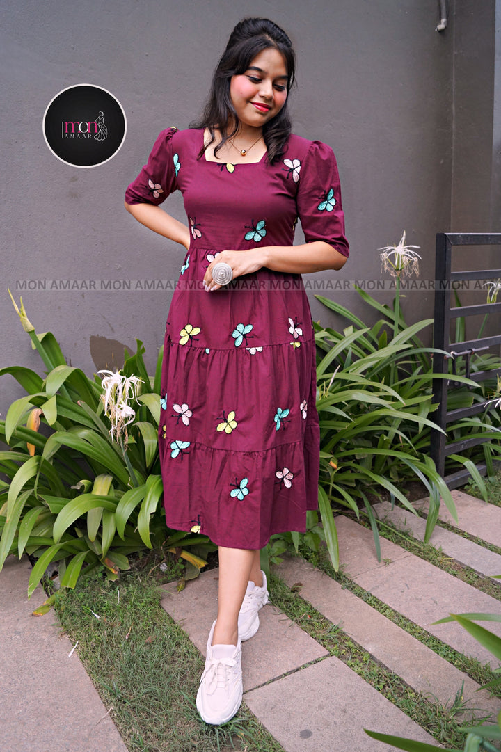 Pretty Little Butterfly-Cotton Midi Dress