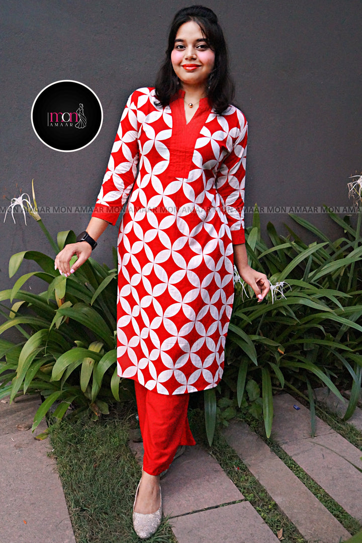 Women In Love- Cotton Coord Set(Red)