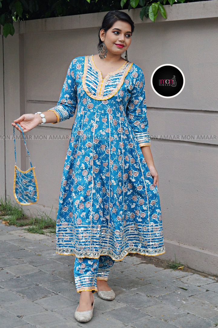 Filmy Dreams- Anarkali Kurti Set With Small Bag