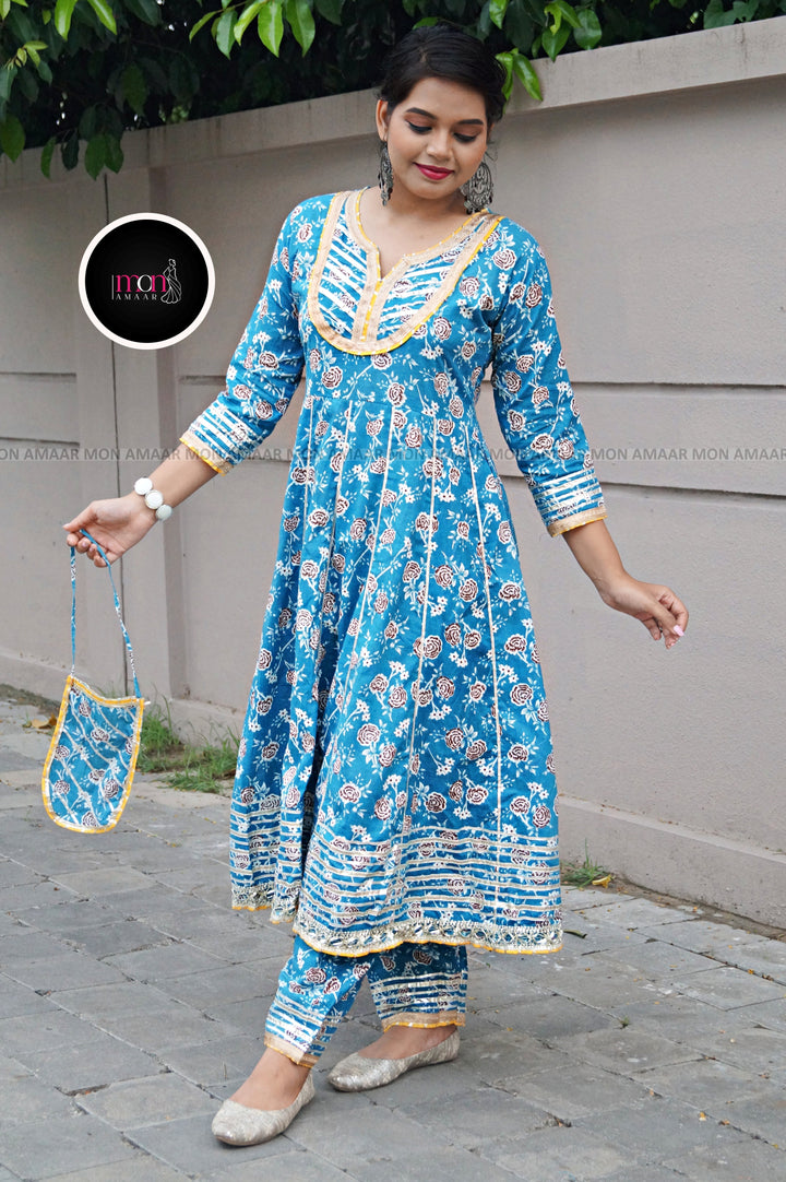 Filmy Dreams- Anarkali Kurti Set With Small Bag