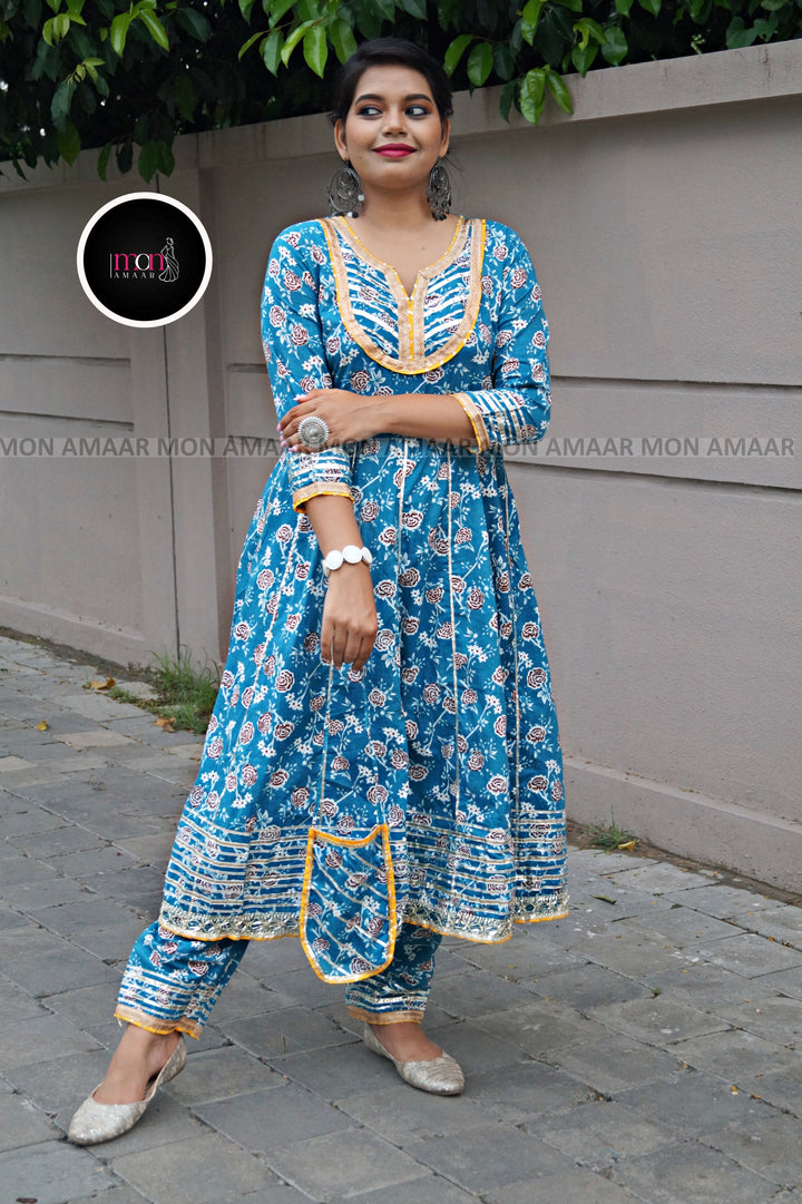 Filmy Dreams- Anarkali Kurti Set With Small Bag