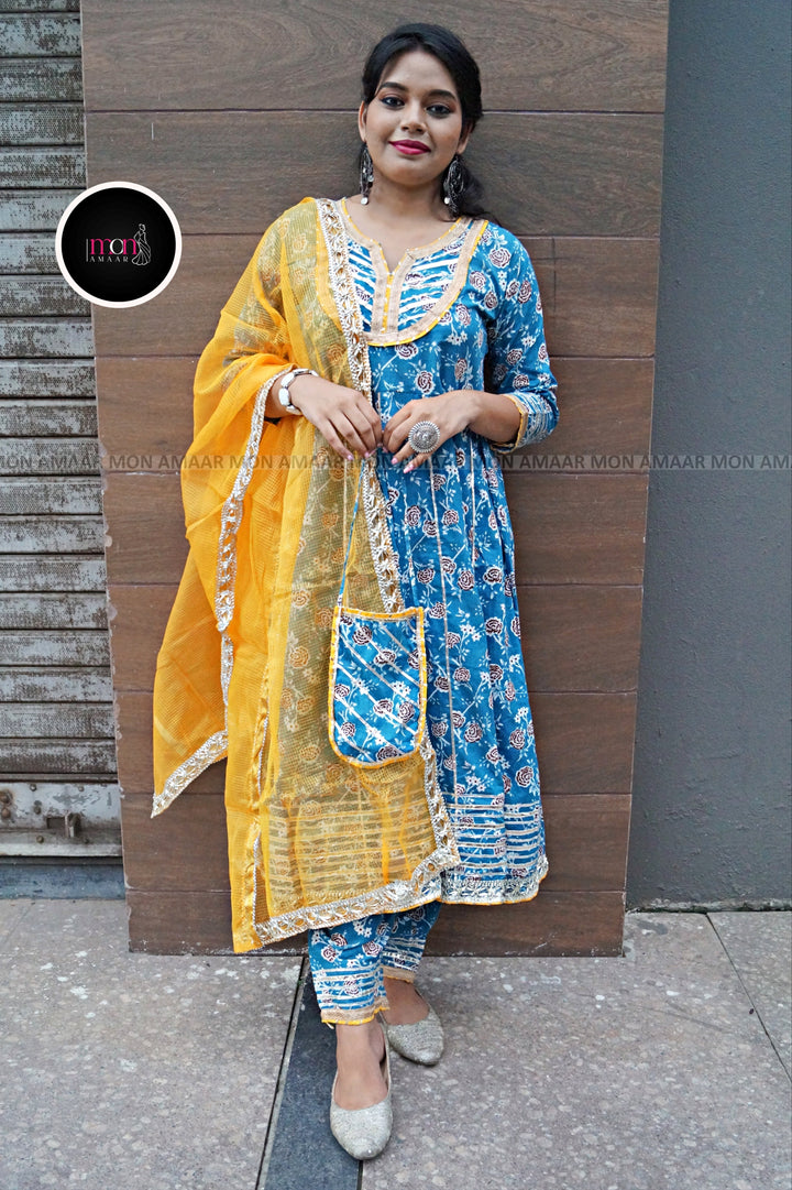 Filmy Dreams- Anarkali Kurti Set With Small Bag