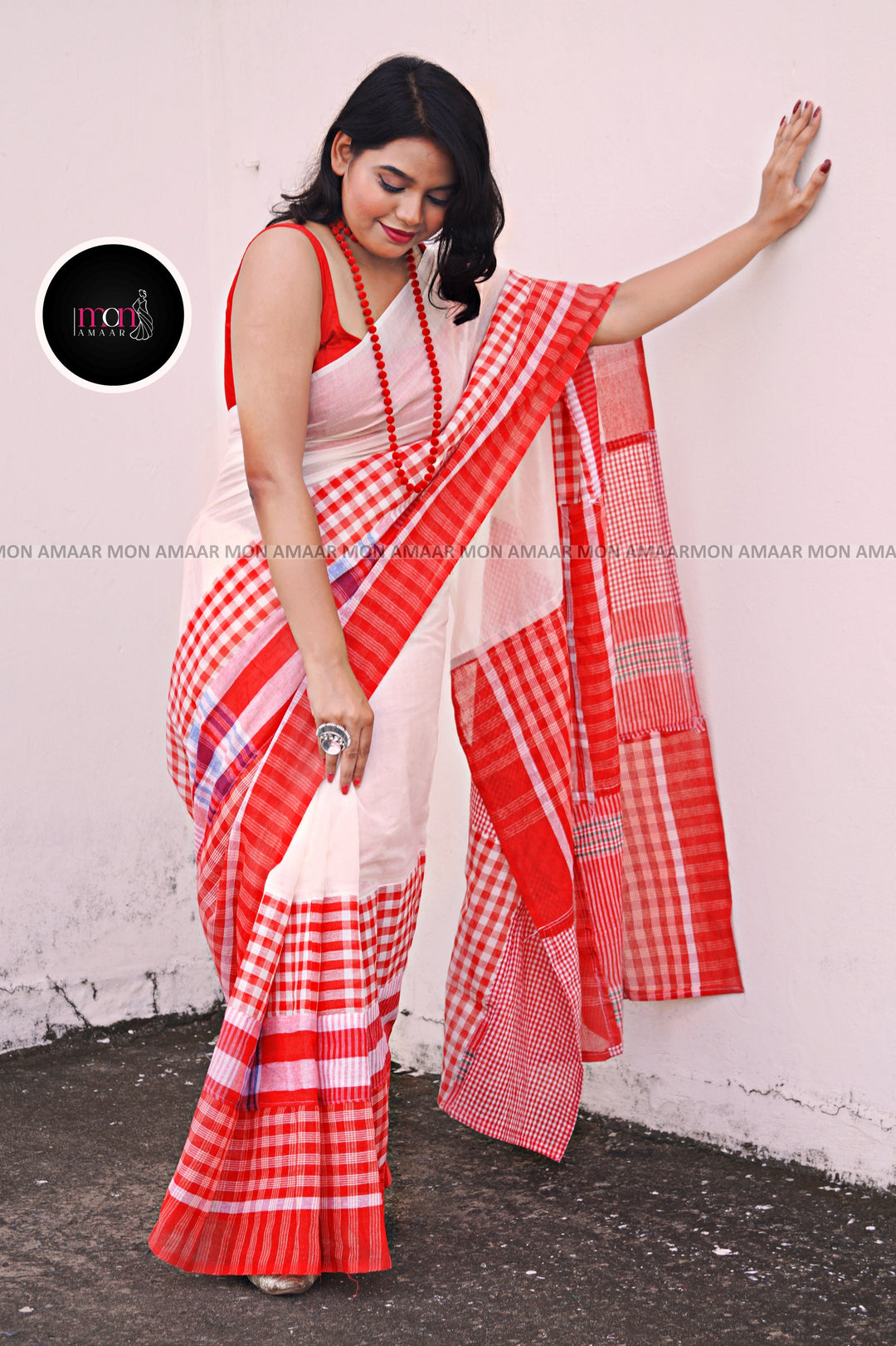 Maa Aschen- Durga Puja Special Gamcha Cotton Saree