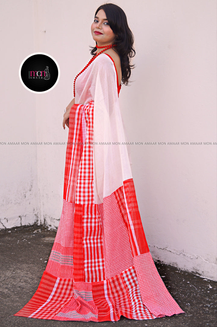Maa Aschen- Durga Puja Special Gamcha Cotton Saree
