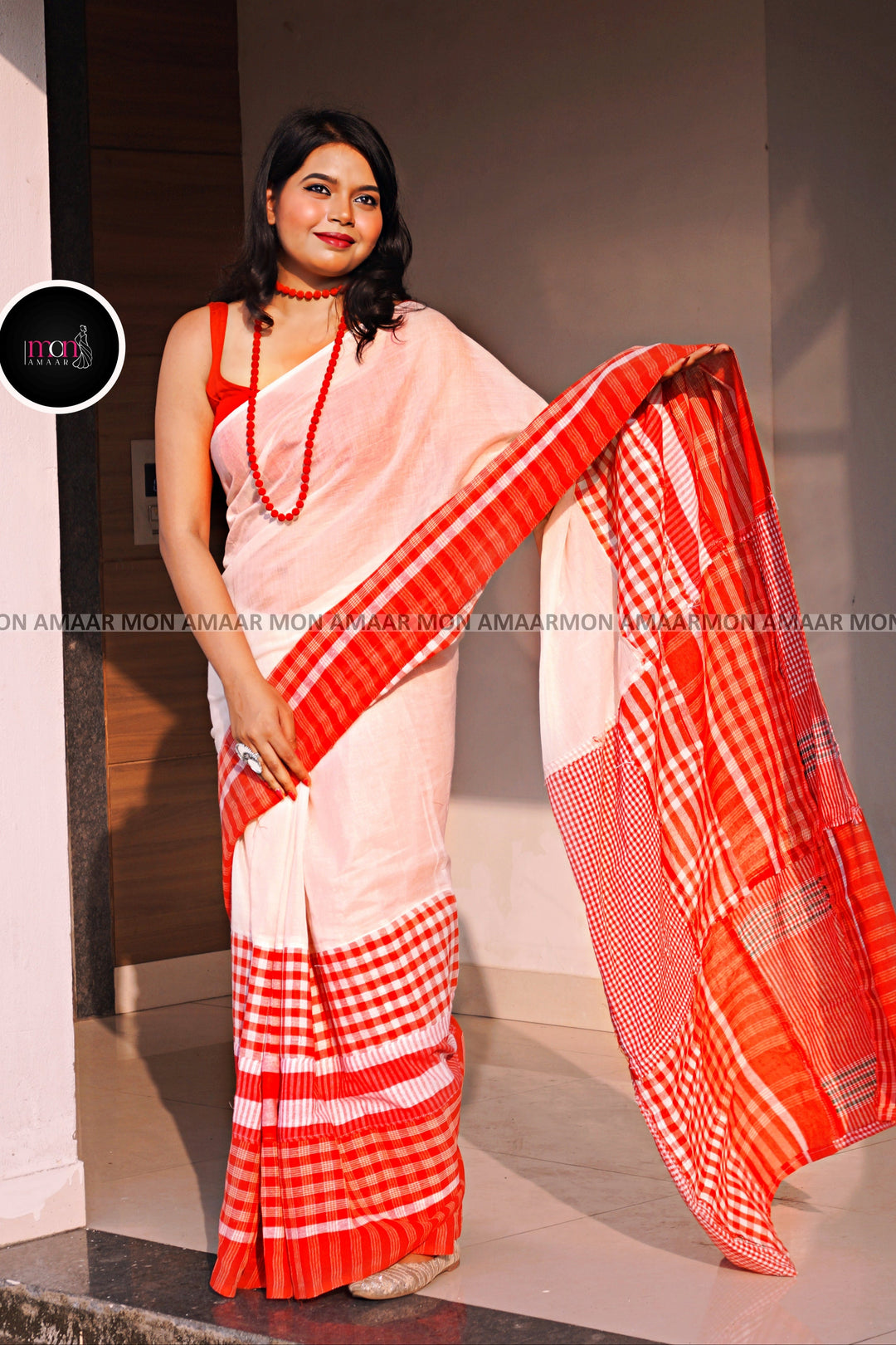 Maa Aschen- Durga Puja Special Gamcha Cotton Saree