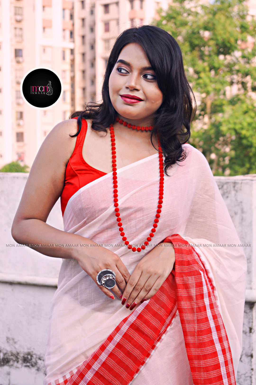 Maa Aschen- Durga Puja Special Gamcha Cotton Saree