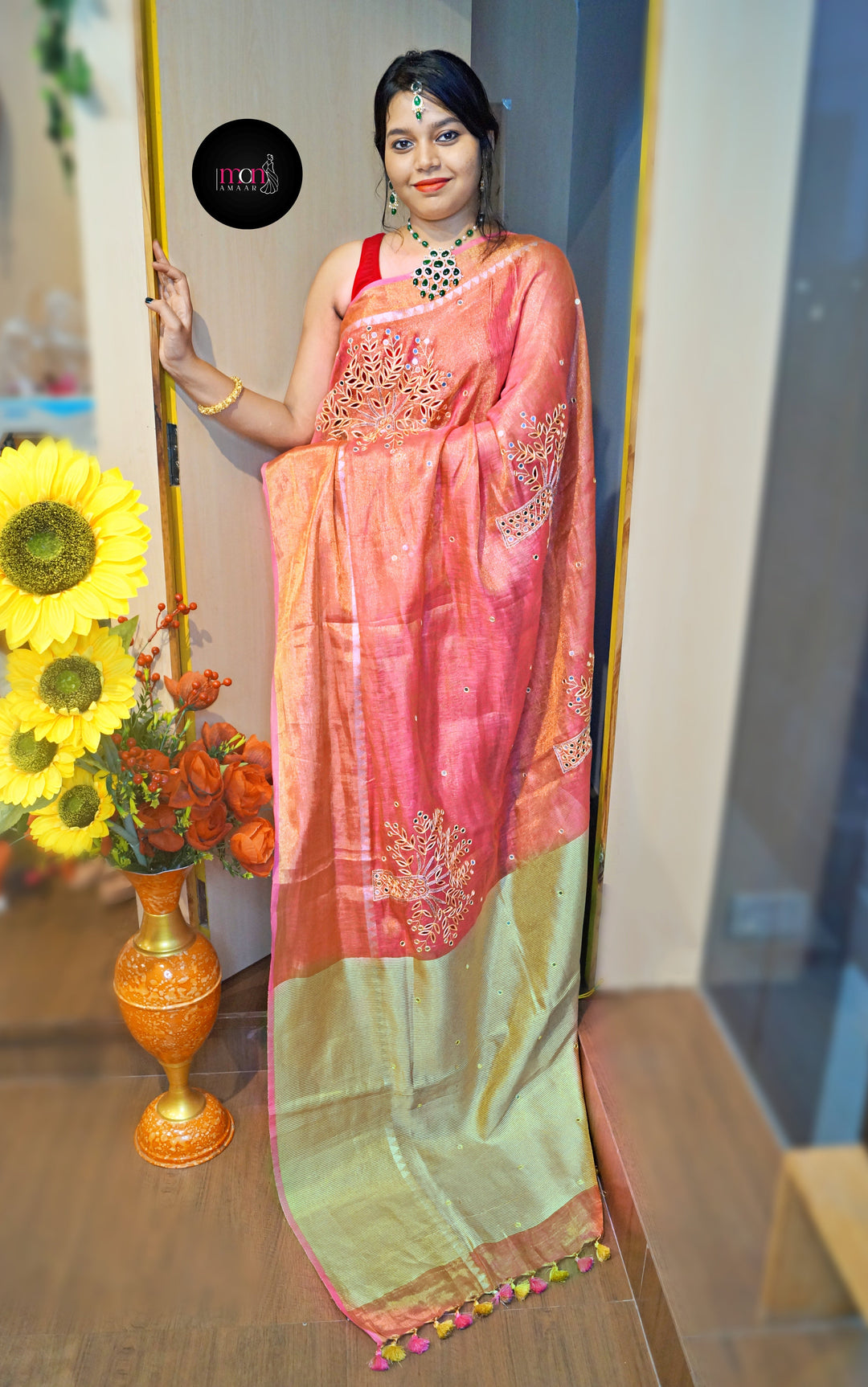 Traditional Tales- Pure Handwoven Tissue Linen Saree