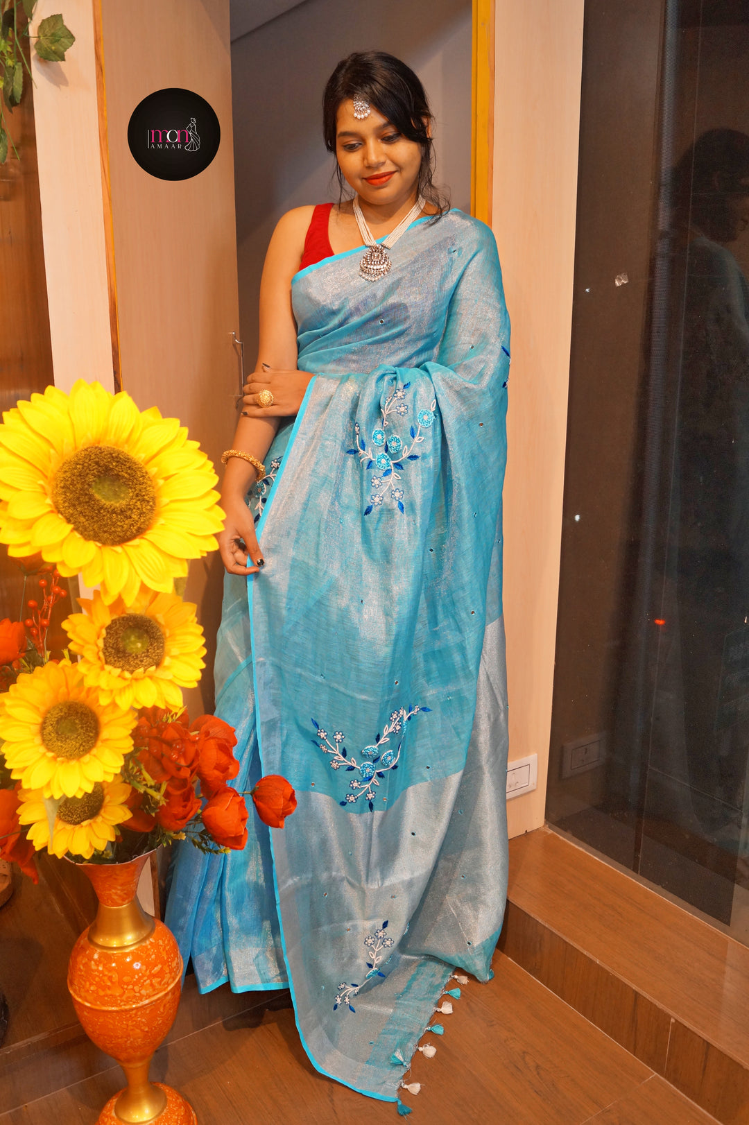 Sky Gaze( Pure Tissue Linen Saree)