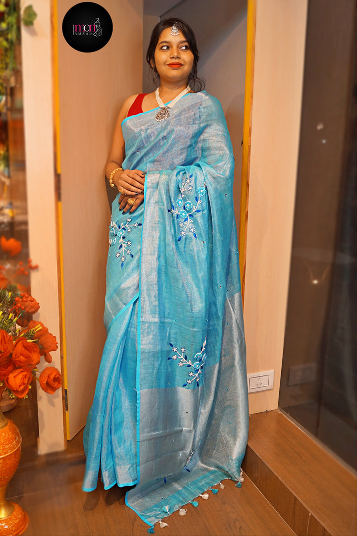 Sky Gaze( Pure Tissue Linen Saree)