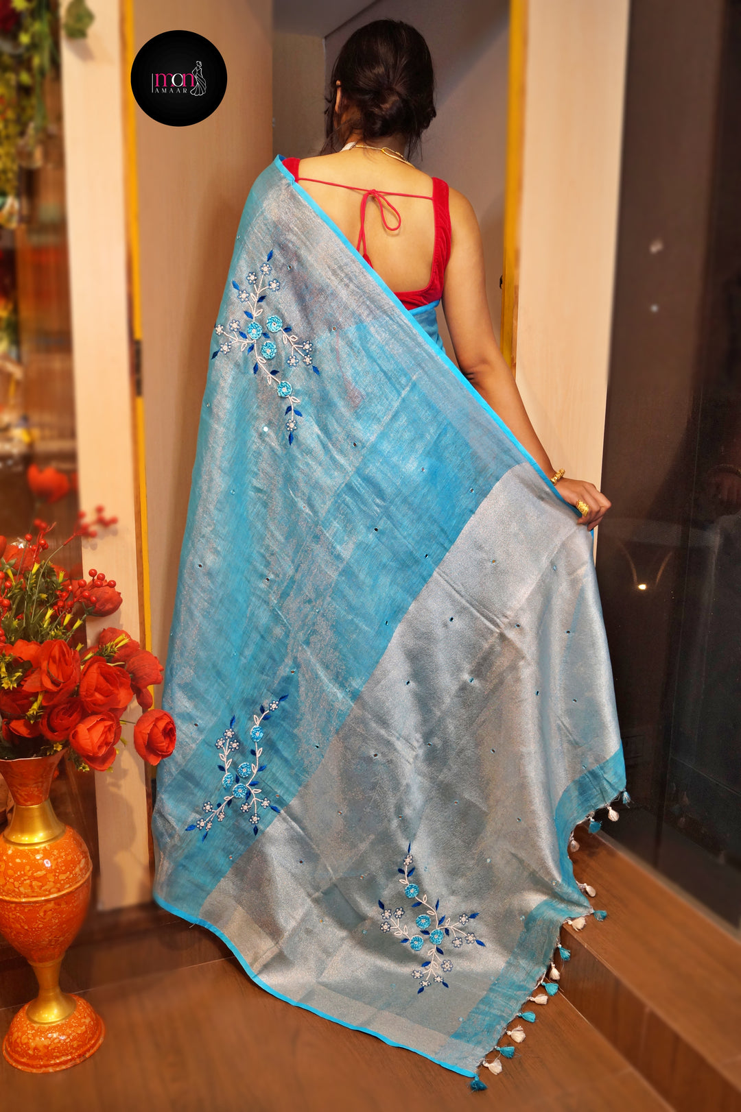 Sky Gaze( Pure Tissue Linen Saree)