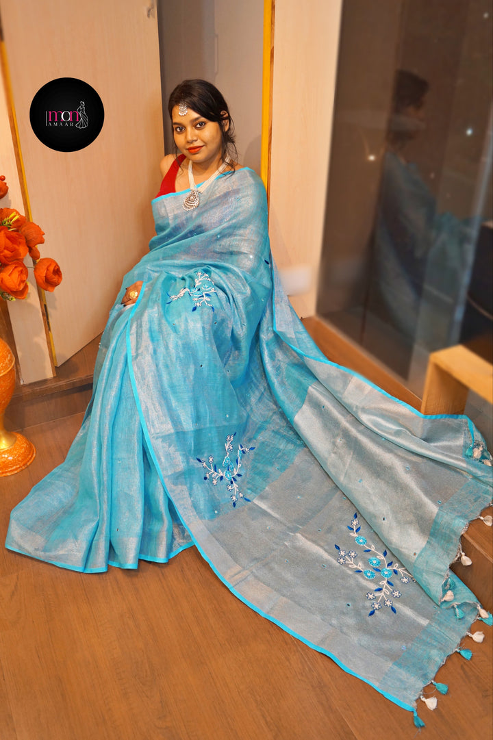 Sky Gaze( Pure Tissue Linen Saree)