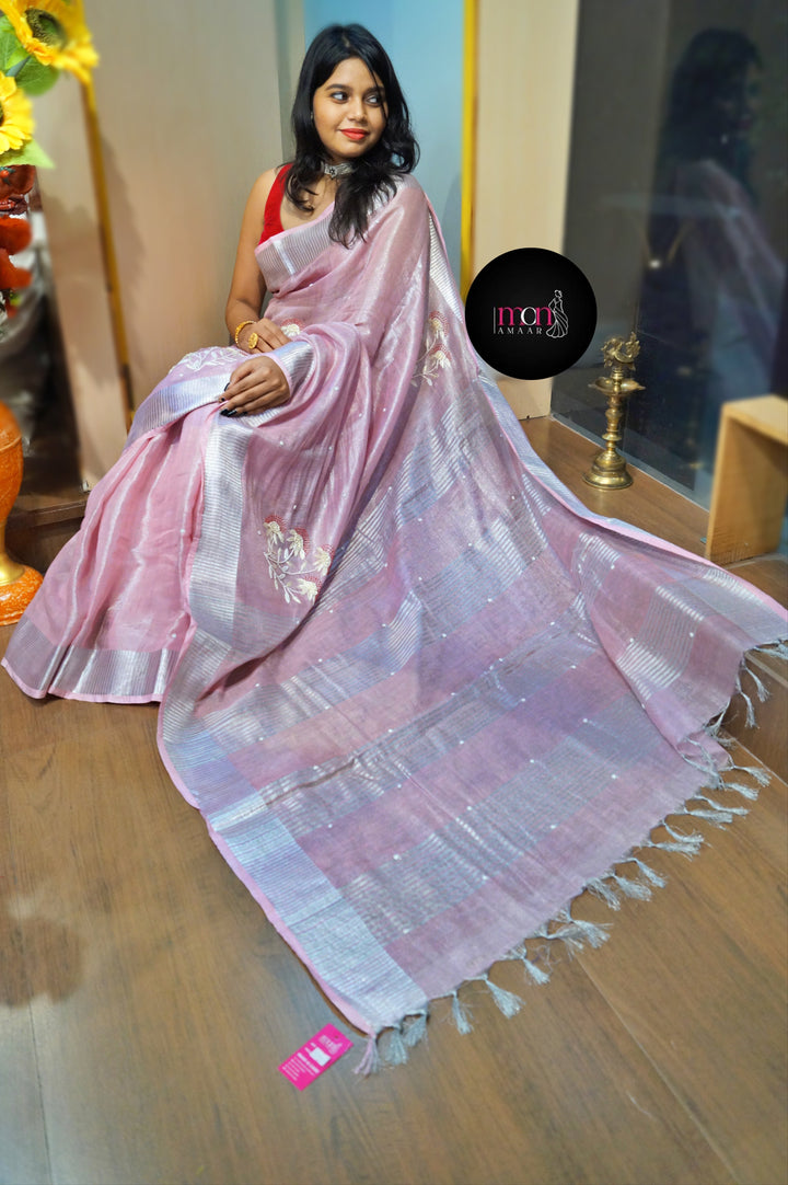 Pearl Of Ribbon (Pure Tissue Linen Saree)