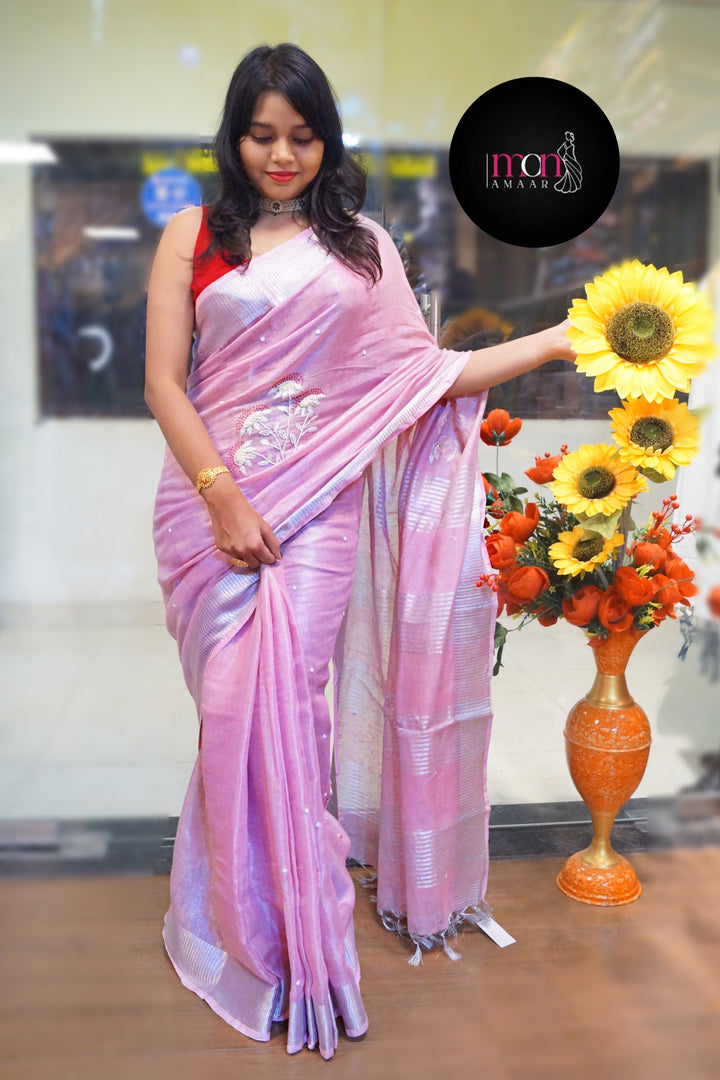 Pearl Of Ribbon (Pure Tissue Linen Saree)