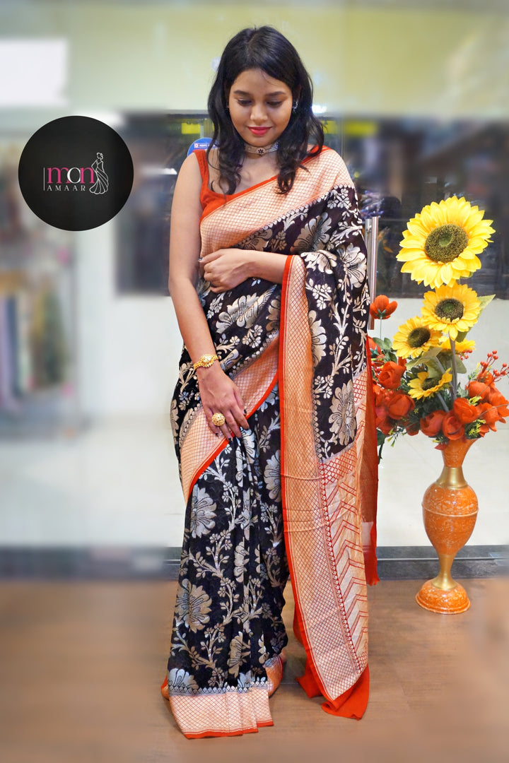 Work Of Art -Pure Khaddi Georgette Banarasi Saree