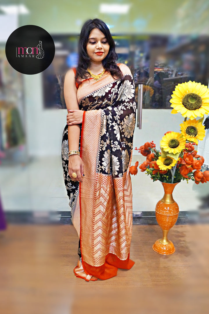 Work Of Art -Pure Khaddi Georgette Banarasi Saree