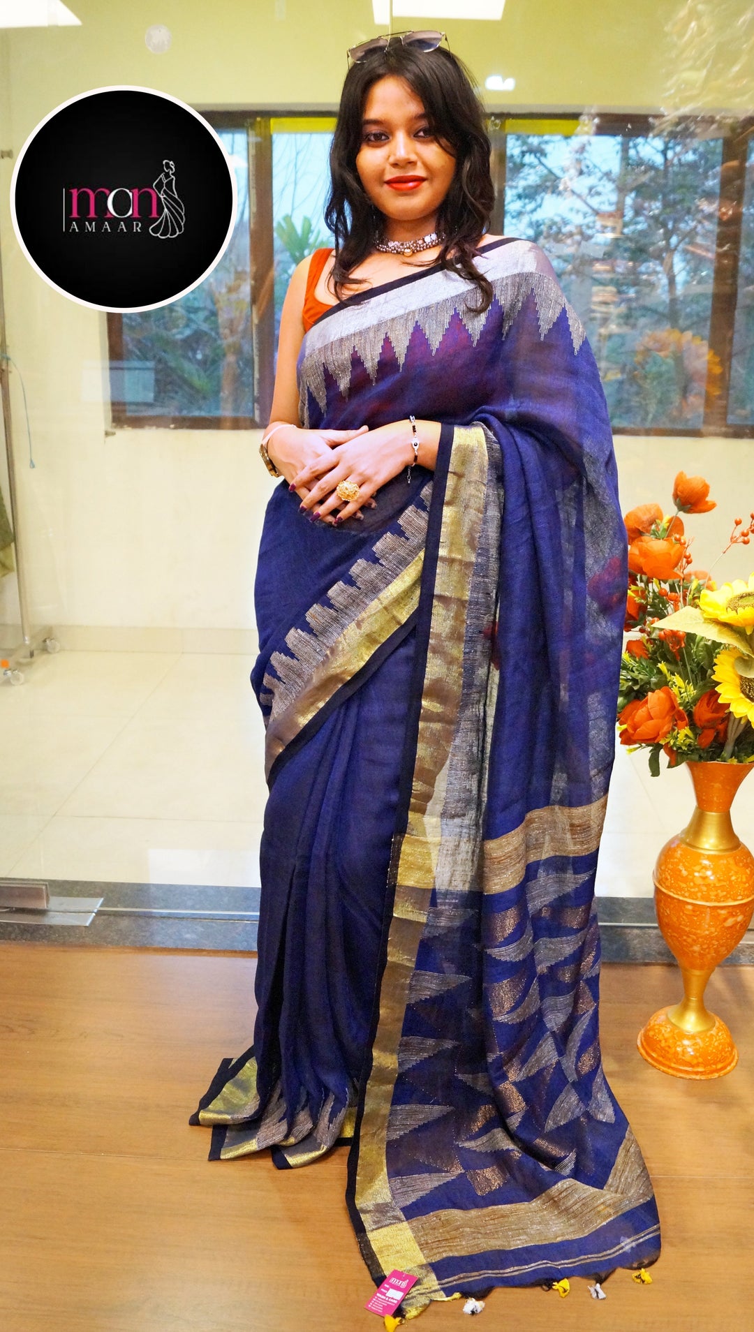 Classic Charm-Bengal Linen Jamdani Saree